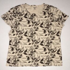 Croft And Barrow Cream and Brown Leaf Print Women's Top - size xl